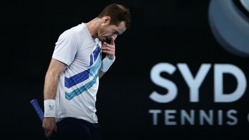 Great Britain tennis player Andy Murray looks to the ground after losing to Aslan Karatsev in the final at Sydney Tennis Classic