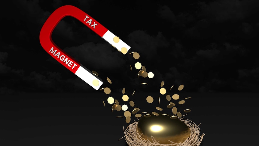 Tax magnet drawing gold coins from a nest egg