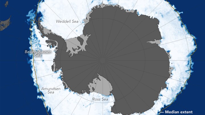 Satellite data image showing the maximum extent of Antarctic sea ice coverage on October 6, 2015