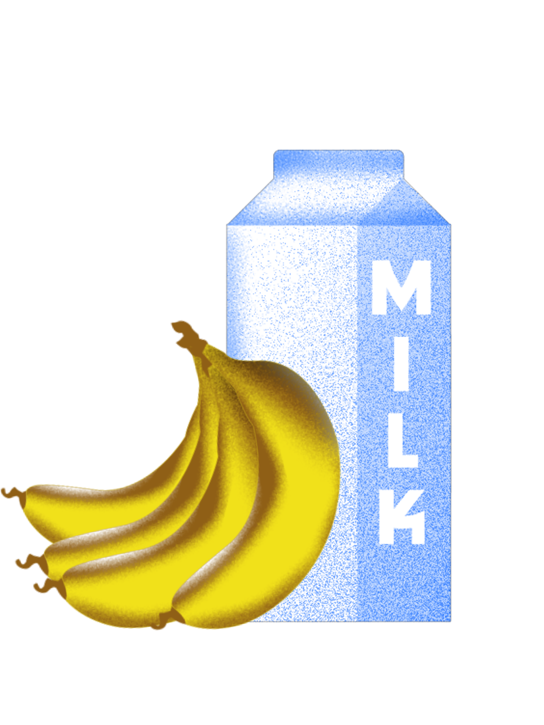 Illustration of a bunch of bananas and carton of milk