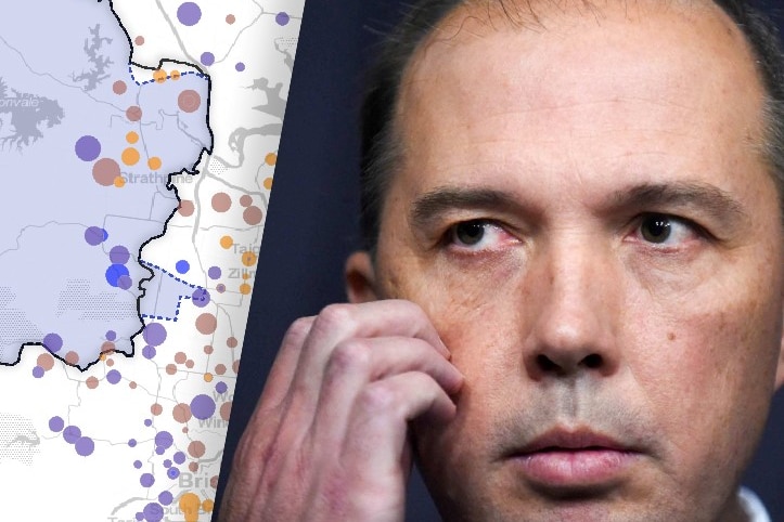 A composite image shows an electoral boundary map and Peter Dutton