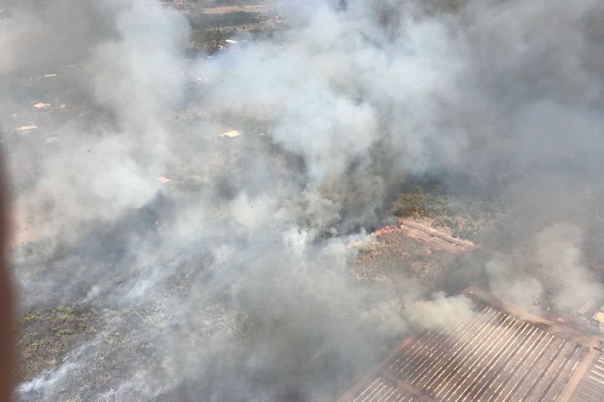 An aerial photograph of the bushfire