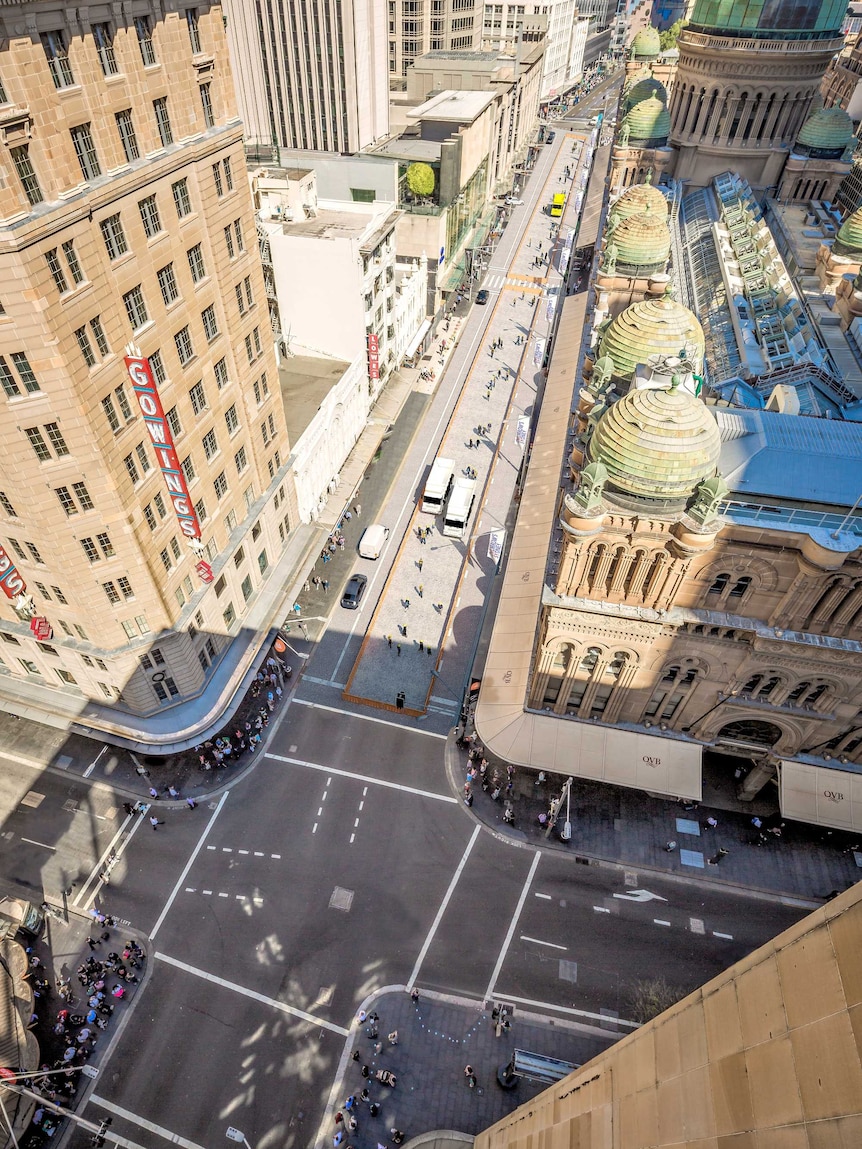 An aerial view of George Street in Sydney's CBD