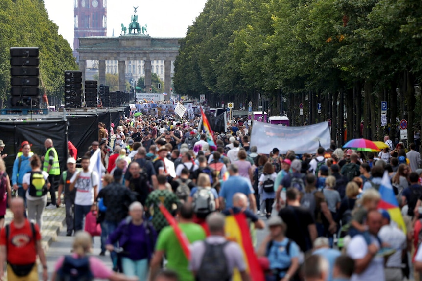 Thousands pictured in protest in Berlin, Germany.