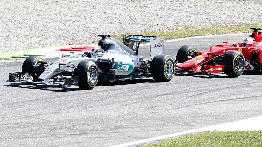 Lewis Hamilton leads Sebastian Vettel at the Italian Grand Prix