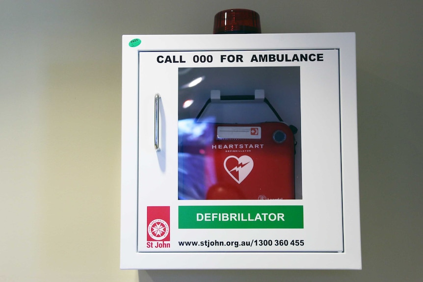 A St John Ambulance defibrillator. July 2017.