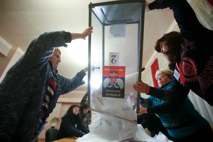 Votes being counted at eastern Ukraine