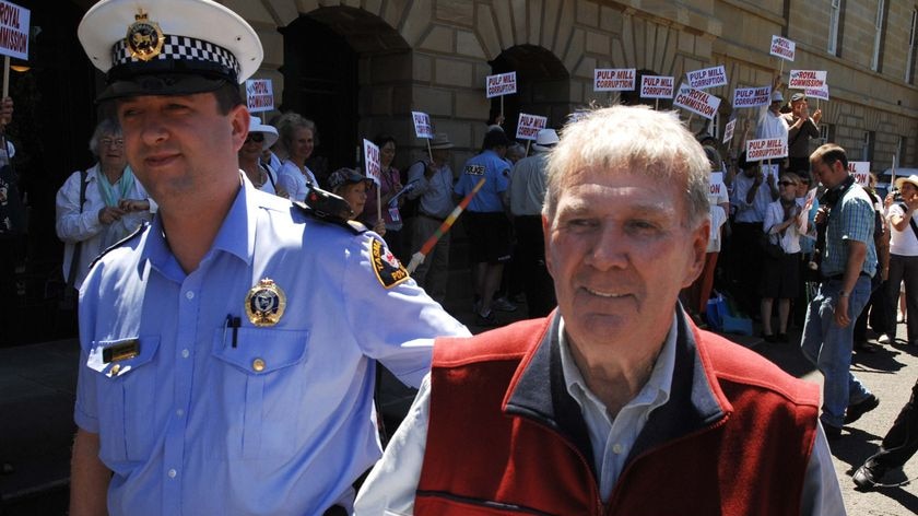 Celebrity gardener Peter Cundall is arrested in Hobart on November 19, 2009.