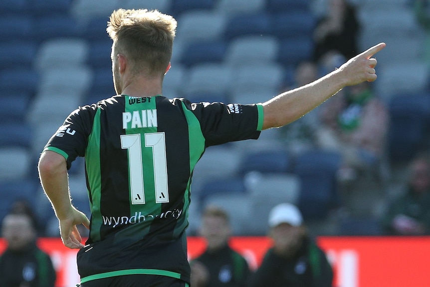 Western United's Connor Pain celebrates a goal during their A-League match against Brisbane Roar