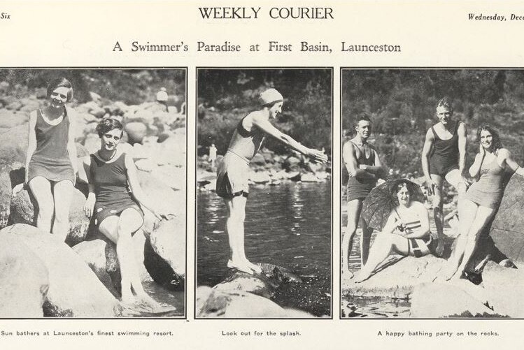 Swimmers at the Gorge before the pool was built