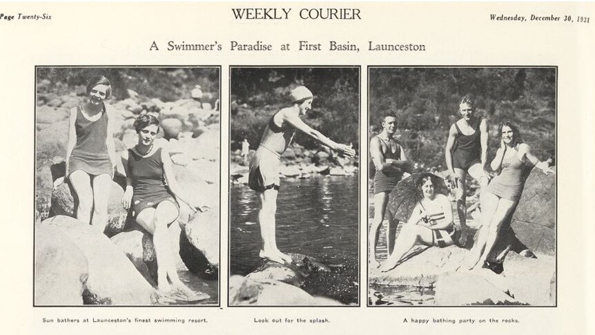 Swimmers at the Gorge before the pool was built