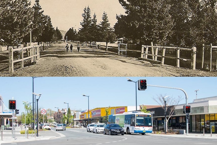 Crawford Street near Morisset Street in 1908 and today.