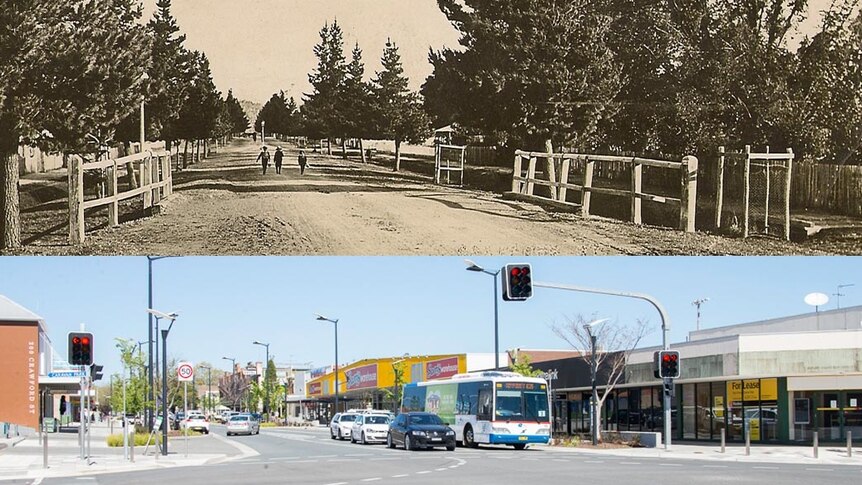 Crawford Street near Morisset Street in 1908 and today.