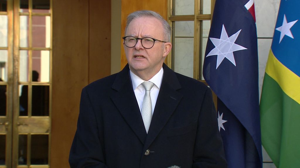 Prime Minister Anthony Albanese speaks at Parliament House during a media conference.