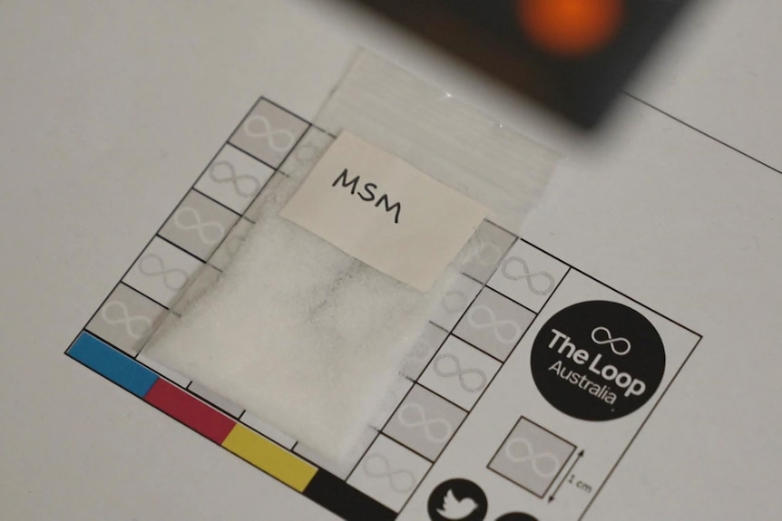 a bag labelled MSM with a white powder inside