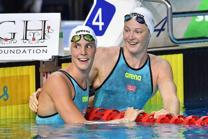 Cate and Bronte Campbell at the Australian swimming trials in Southport.