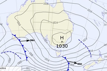 A map of Australia with a "H" band hovering over Victoria and the south of New South Wales.