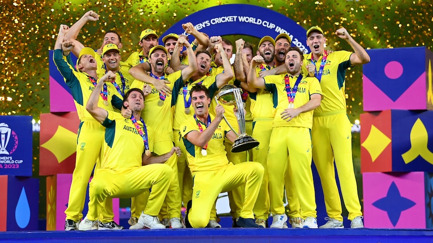 Australia celebrate winning the Men's Cricket World Cup.