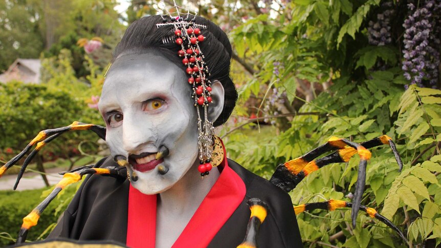 Freya Langford-Sidebottom modelling the makeup that artist Mel Cooper applied during rehearsal.