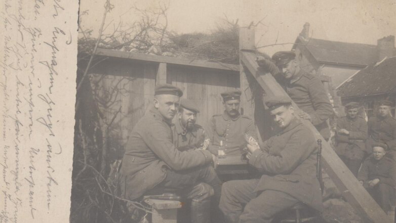 German soldiers play cards during WWI