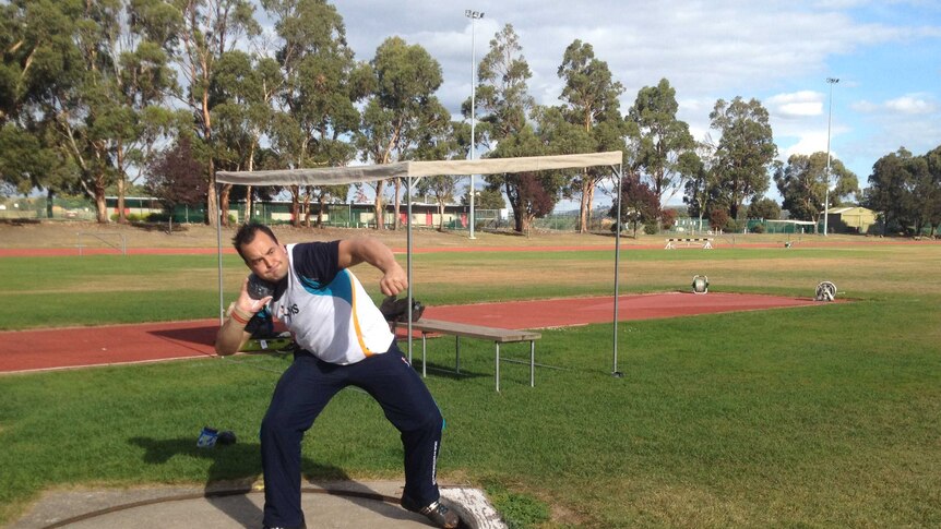 Paralympian Todd Hodgetts about to throw a shot-put