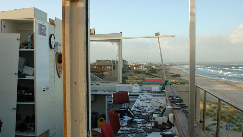 The race control tower at the Chelsea Yacht club was virtually destroyed in the storm.