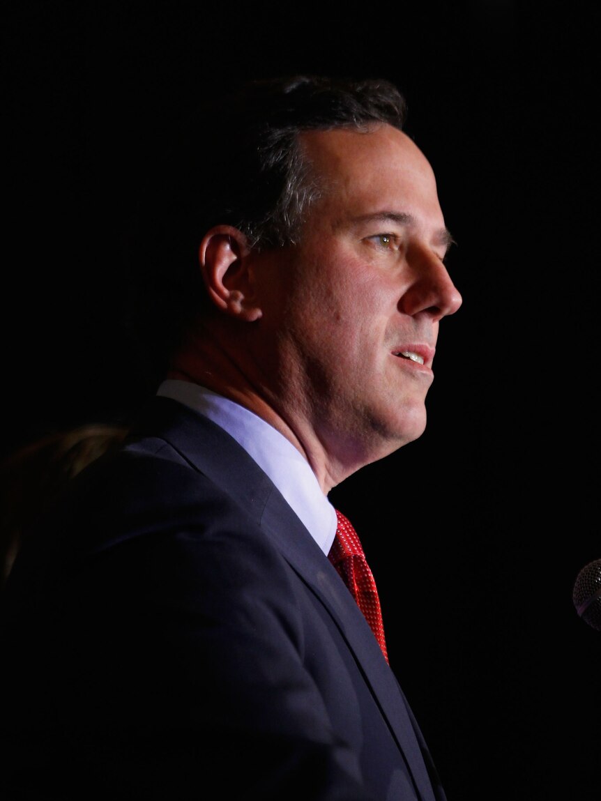 Rick Santorum speaks to supporters in St Charles, Missouri