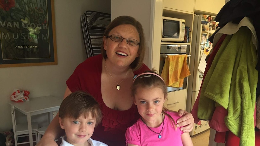 Bernadette Blenkiron with her children Riley, 6, and Tayla, 7.