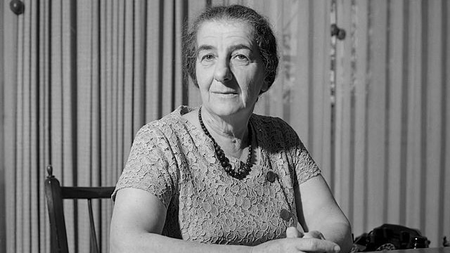 Golda Meir, the first female prime minister of Israel, photographed in 1964. 