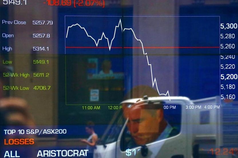 Image of the ASX board on a bad day with reflections of investors