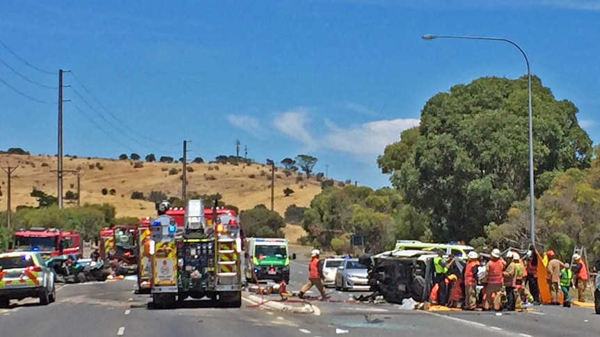 Police and emergency services attended the scene of a serious crash on Main South Road at Huntfield Heights