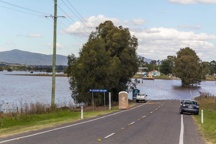 Floodwater cut the road towards Heddon Greta in April 2015.