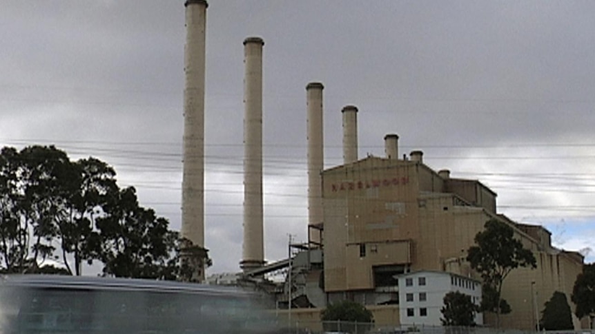 A car passes the Hazelwood power station in the Latrobe Valley.