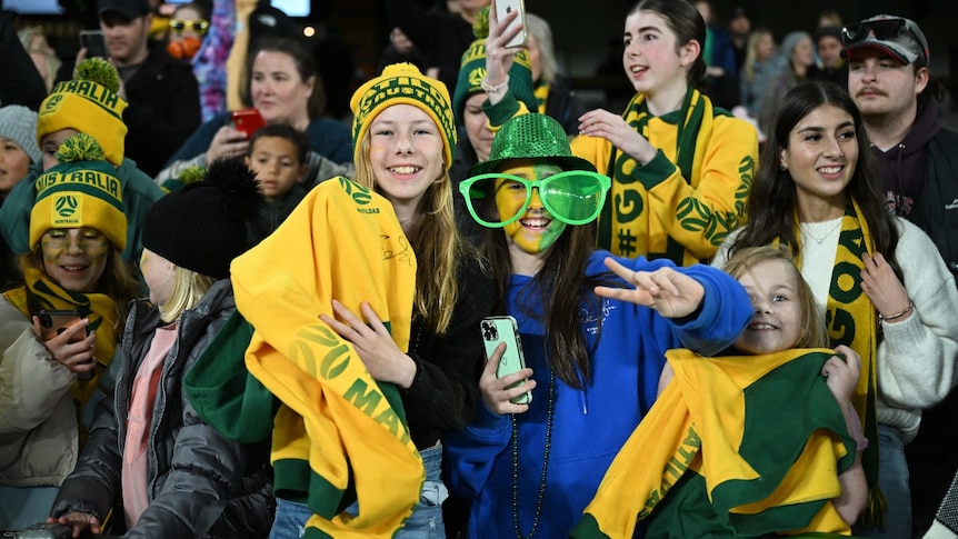 Matildas fans show support during a 'Send Off Match' between Australia and France
