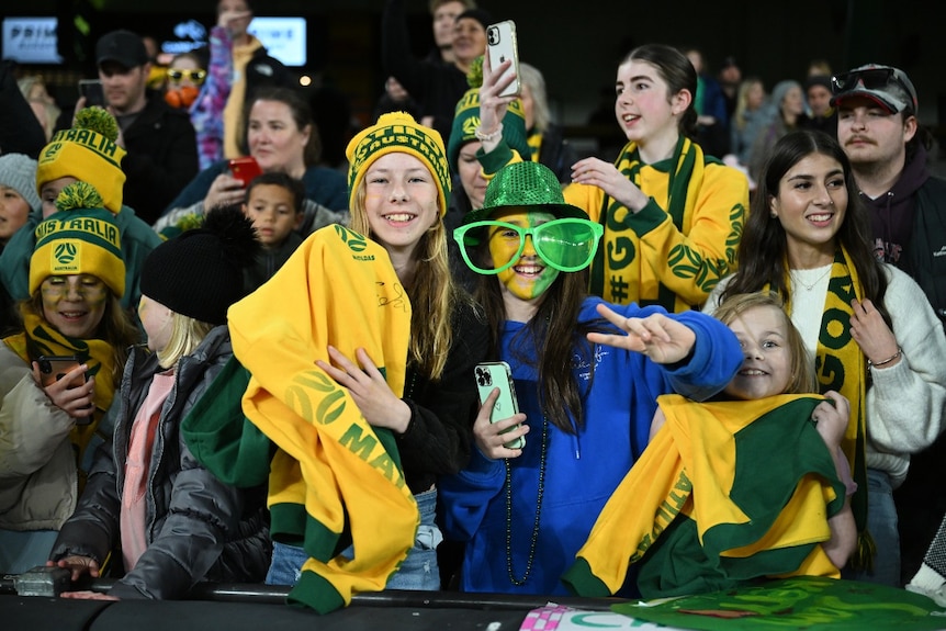 Matildas fans show support during a 'Send Off Match' between Australia and France