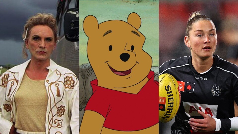 A three image composite of Terrance Stamp, Winnie the Pooh and Ash Centra.