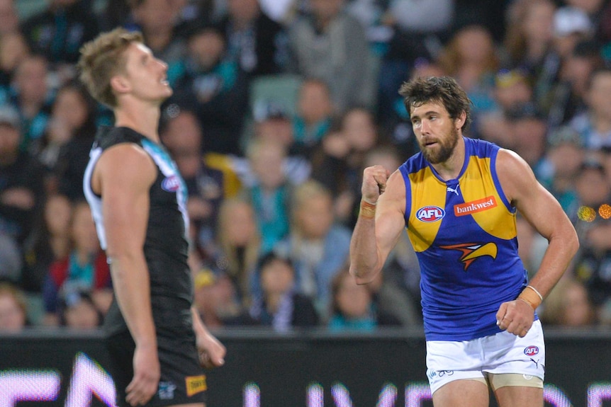 Josh Kennedy pumps his fist during a win over Port Adelaide