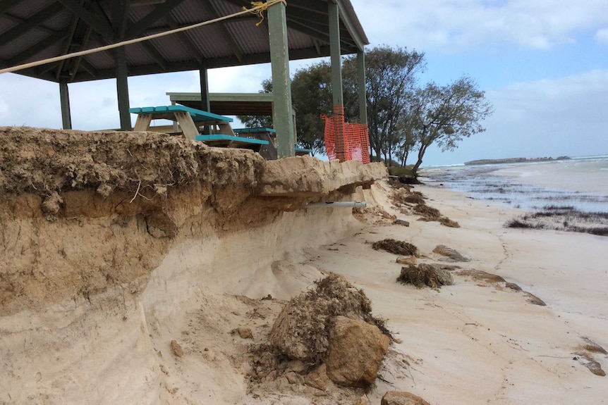 The Gazebo sits precariously, on sand that has been eaten away from below.