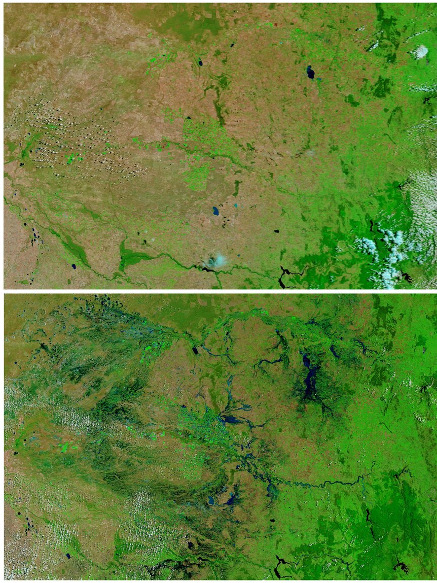 Before and after satellite images of Riverina area.