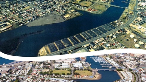 Newcastle's Linwood precinct before and after the Honeysuckle redevelopment.