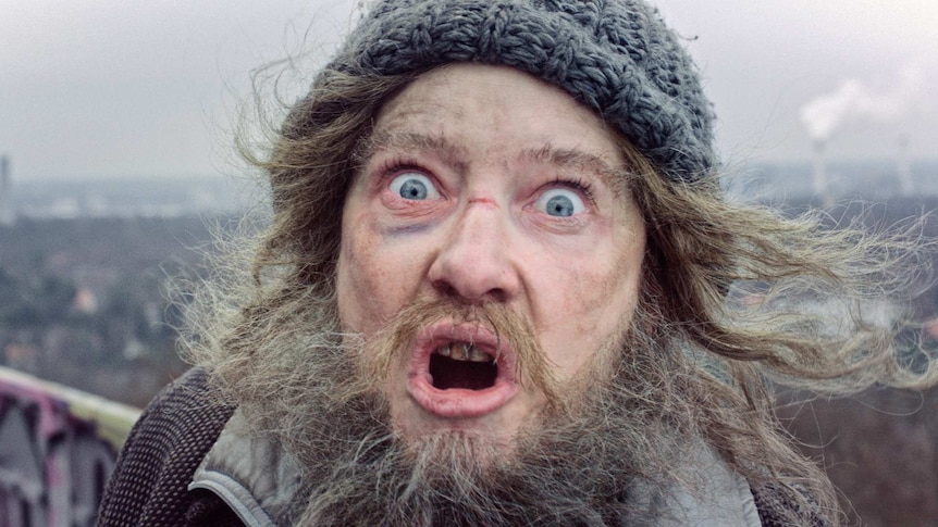 Cate Blanchett plays a homeless man in Julian Rosefeldt's installation titled Manifesto