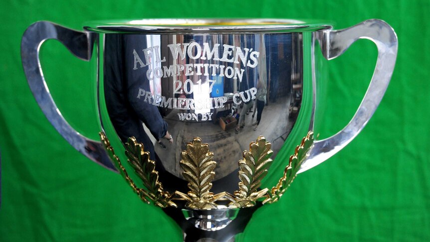 The winners cup on display at the new Women's AFL league in Melbourne on February 1, 2017.