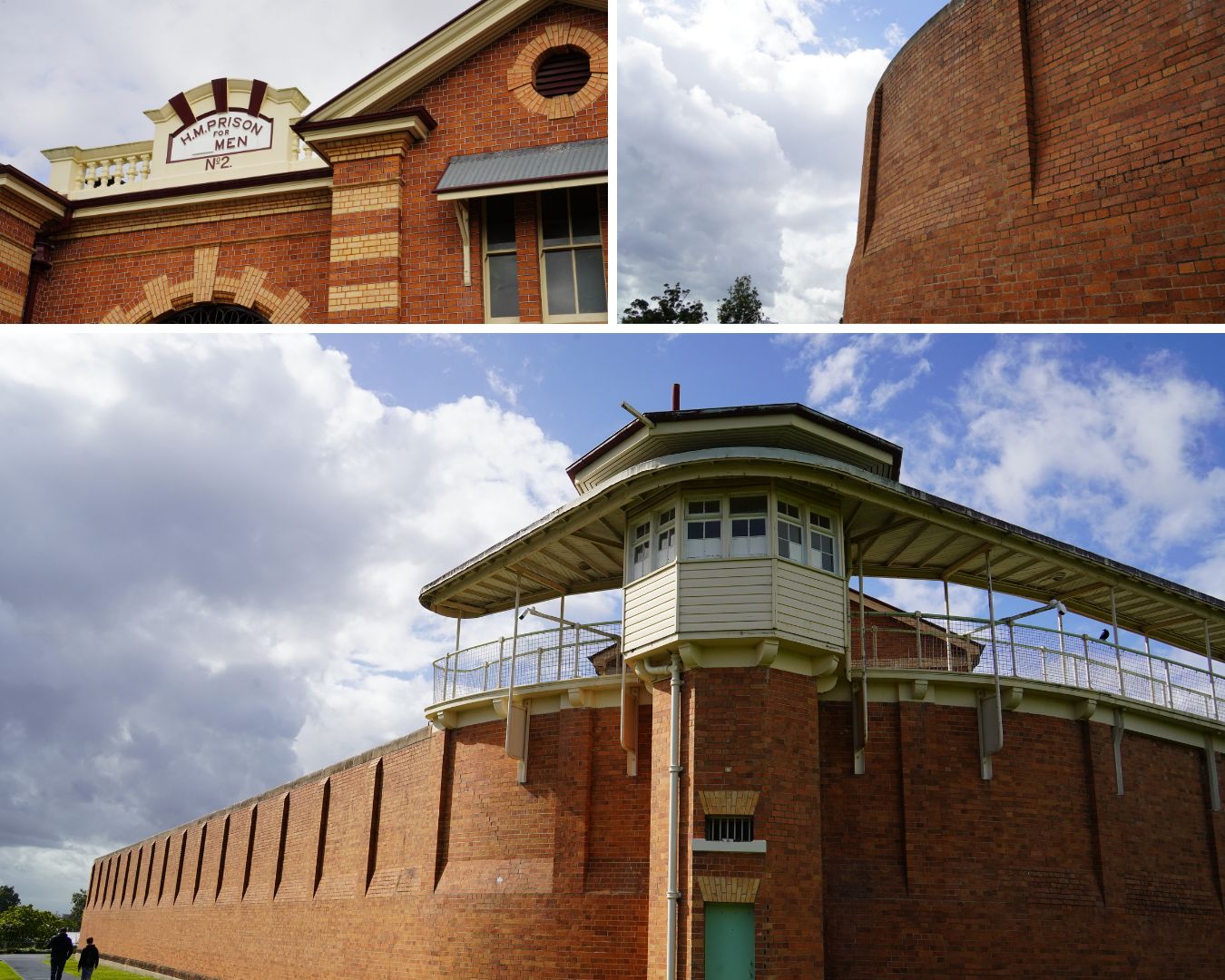 A collage of three photos of Boggo Road Gaol's walls.