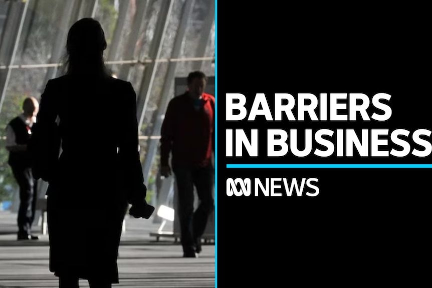 Barriers In Business: Silhouetted woman walks down corridor
