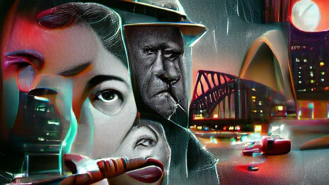 A collage of faces with the sydney harbour bridge in the background