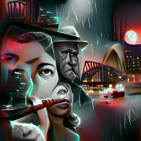 A collage of faces with the sydney harbour bridge in the background