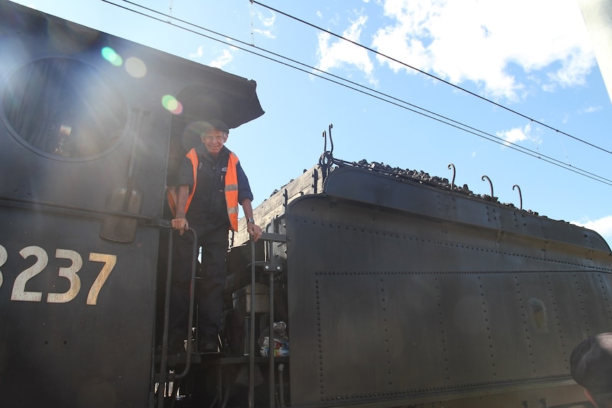 Bob Donovan working in his engine cab