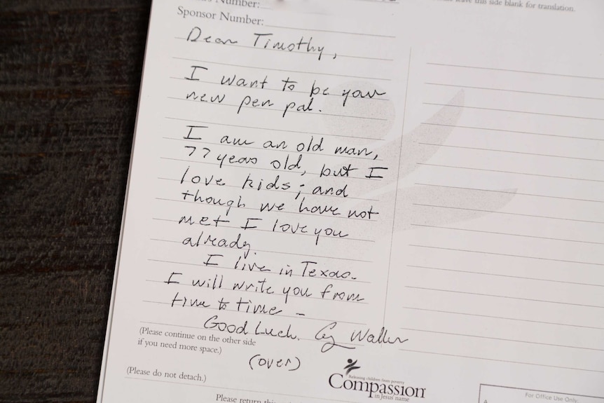 A letter which reads: "Dear Timothy, I want to be your new pen pal".