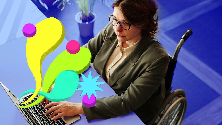 Woman wearing suit and using a wheelchair working on a laptop in story about how coronavirus has broken accessibility barriers.