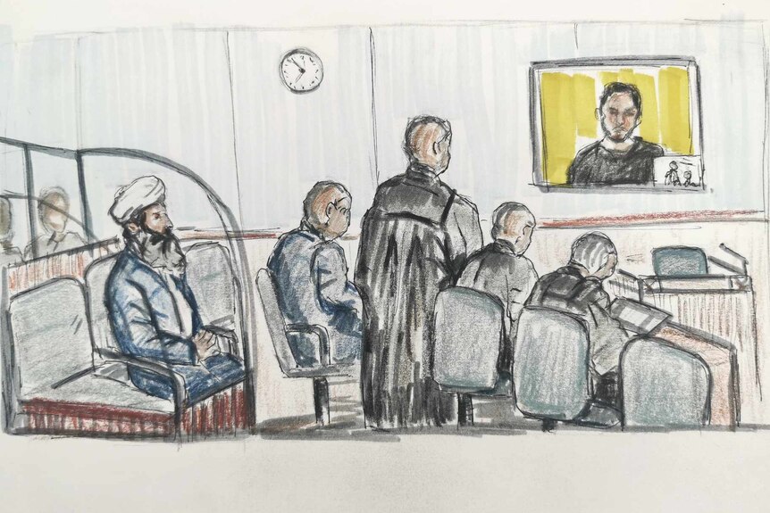 Artist sketch from a courtroom